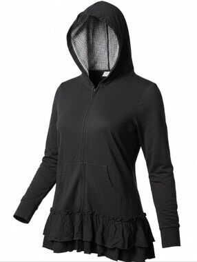 EVY’S TREE Black Gingham Hood Ruffle Hem Full Zip Cottagecore Jacket | L